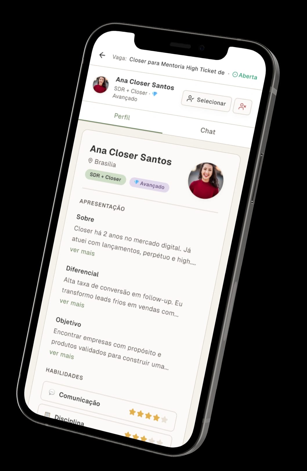 Perfil do closer na plataforma Conexão MultiMeta